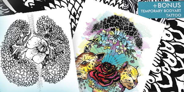 Coloring book by Lana Chromium Volume 1 with temporary bodyart tattoo